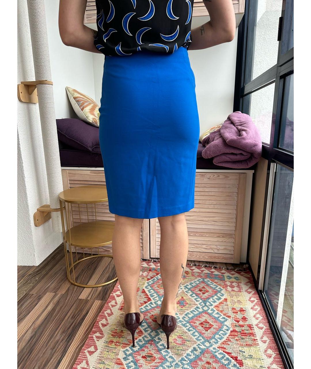 DIANE VON FURSTENBERG Синяя вискозная юбка миди, фото 7