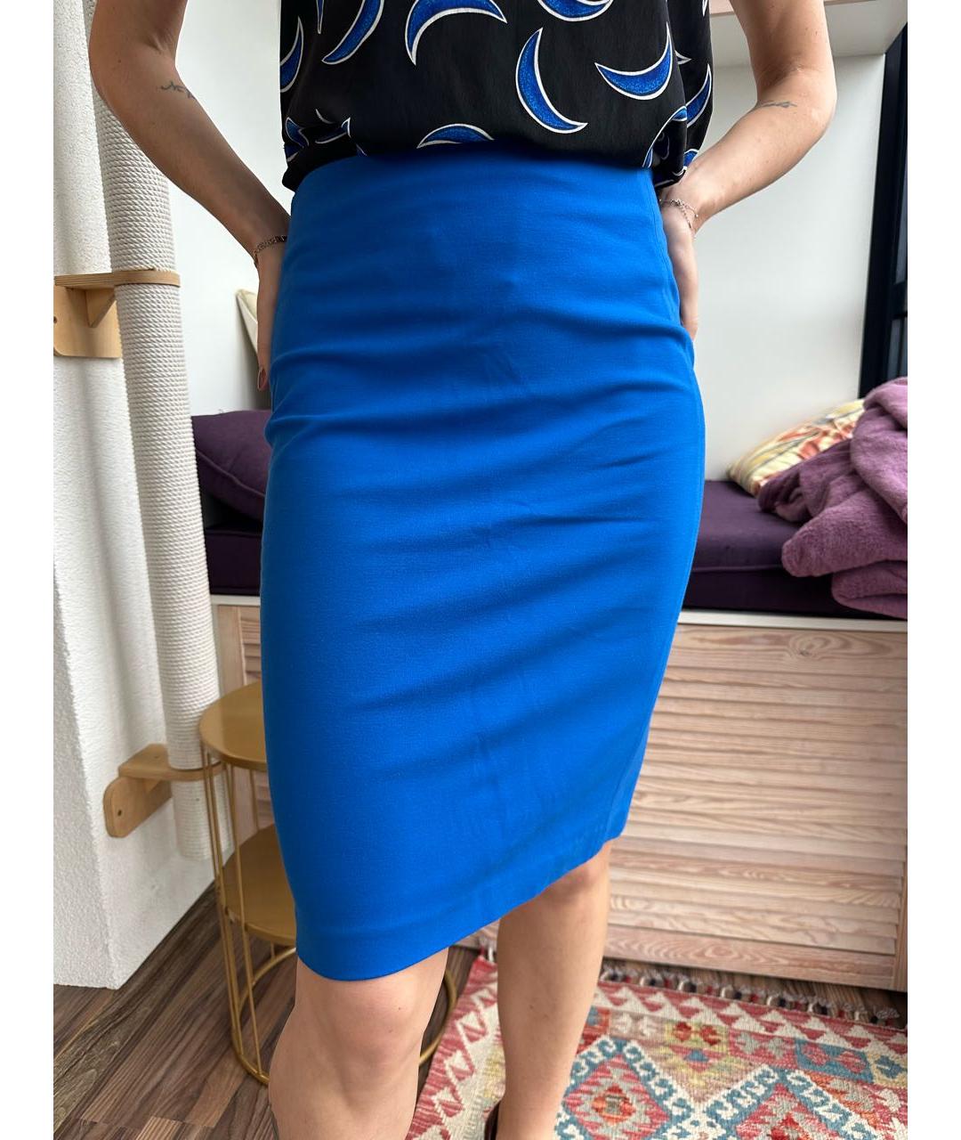 DIANE VON FURSTENBERG Синяя вискозная юбка миди, фото 8