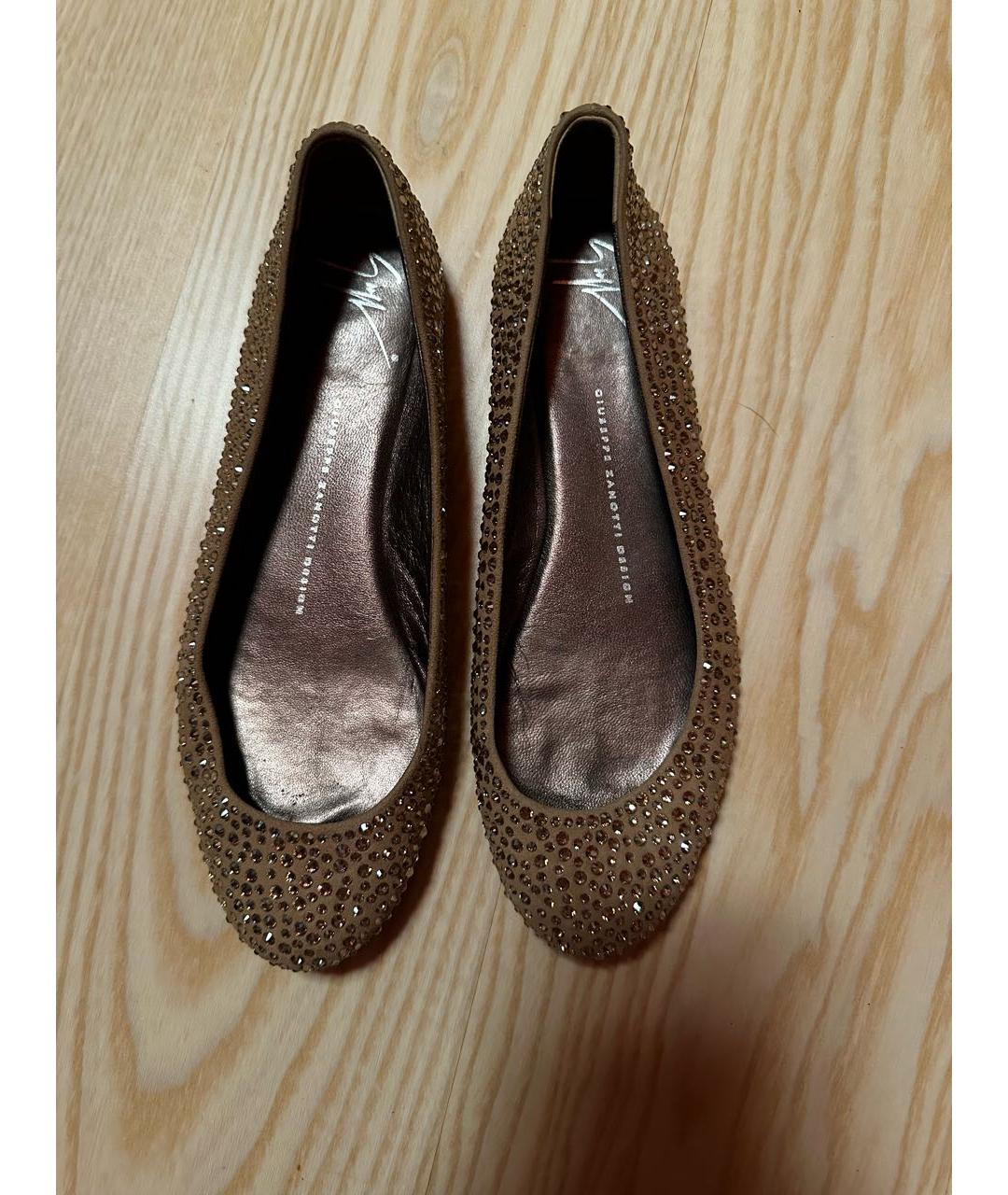 GIUSEPPE ZANOTTI DESIGN Золотые замшевые балетки, фото 2