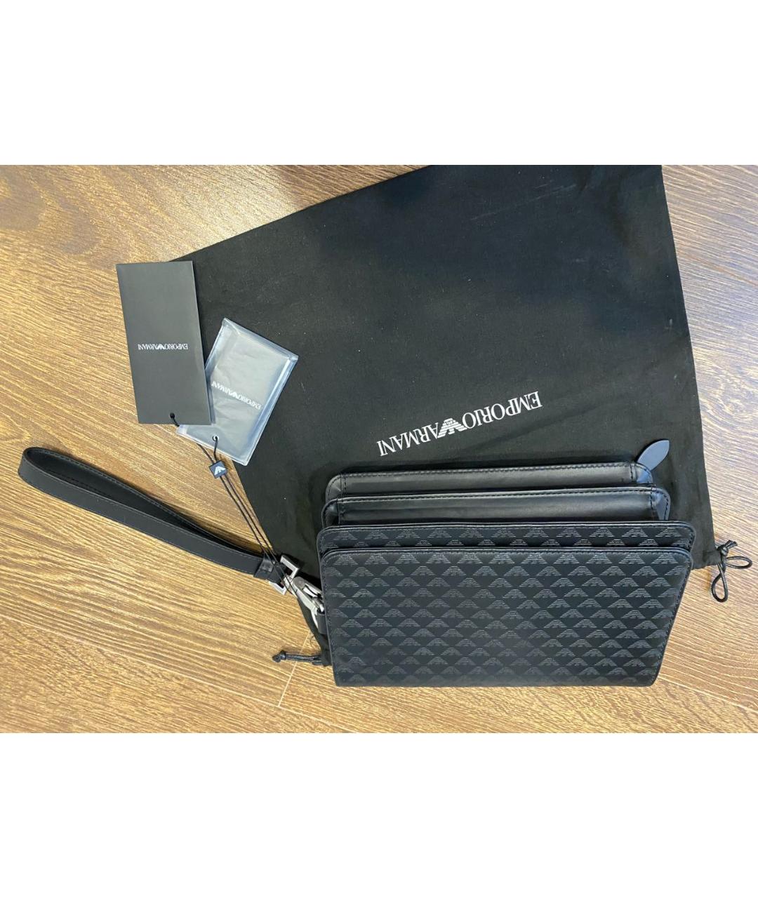 EMPORIO ARMANI Черная кожаная сумка с короткими ручками, фото 6