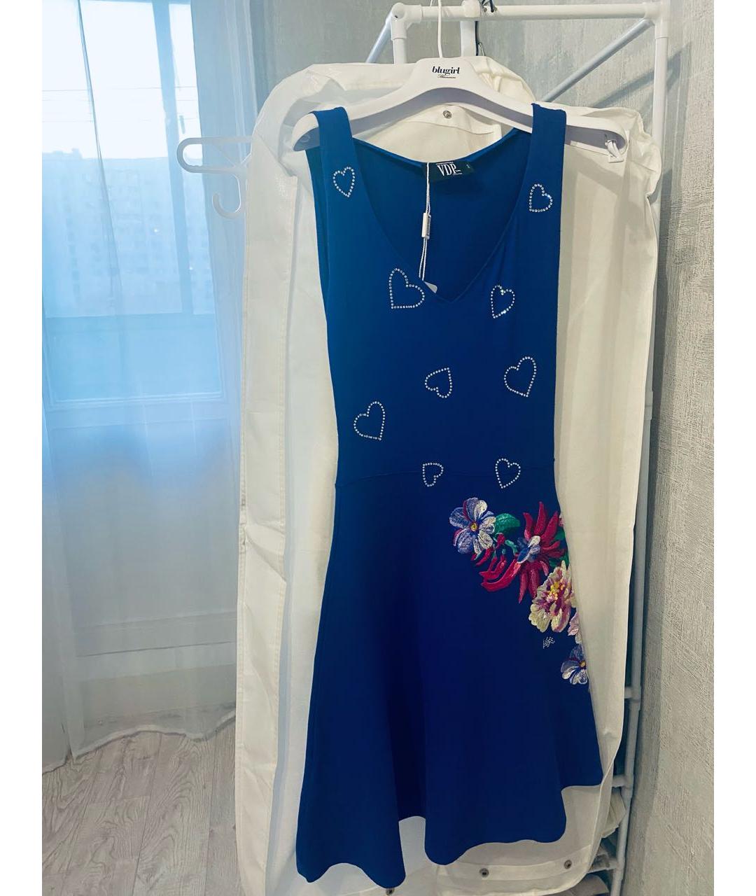 VDP Синее хлопко-эластановое коктейльное платье, фото 3