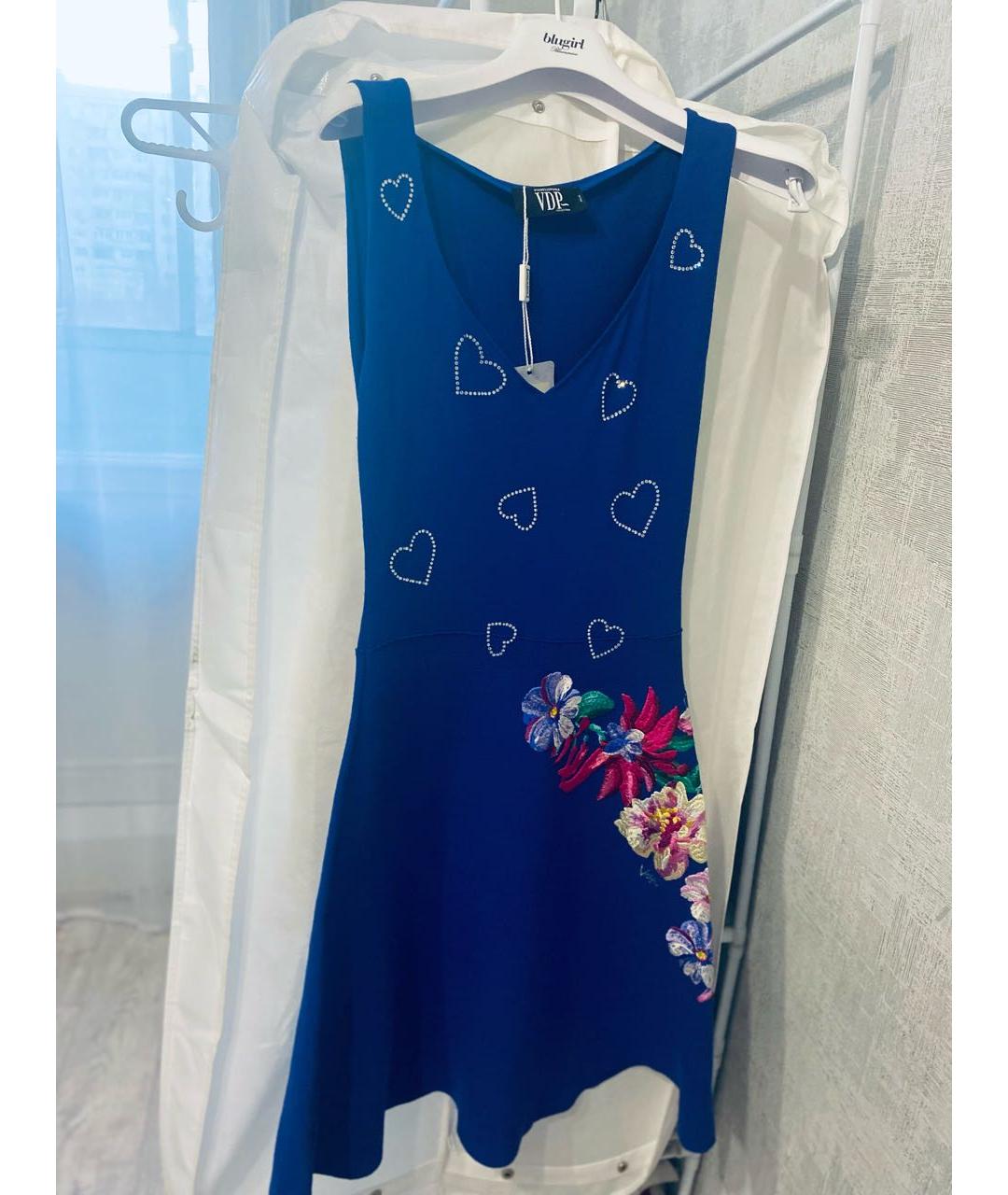 VDP Синее хлопко-эластановое коктейльное платье, фото 7