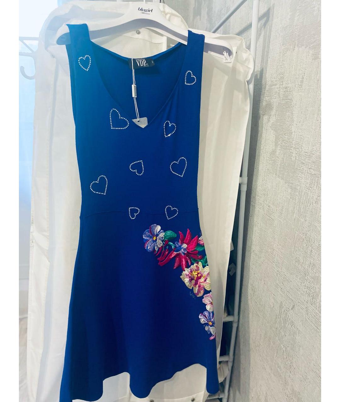VDP Синее хлопко-эластановое коктейльное платье, фото 5