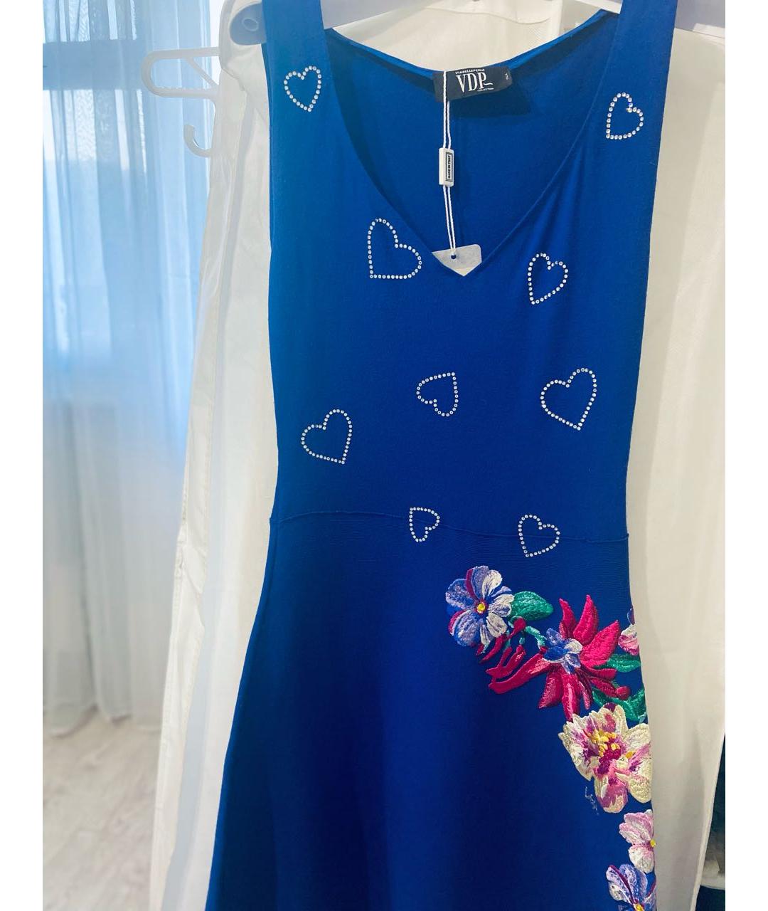 VDP Синее хлопко-эластановое коктейльное платье, фото 8