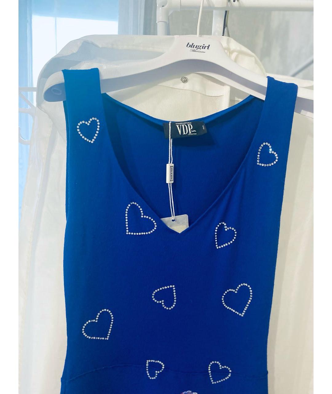 VDP Синее хлопко-эластановое коктейльное платье, фото 6