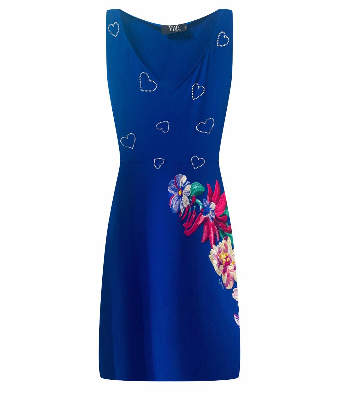 VDP Синее хлопко-эластановое коктейльное платье, фото 1