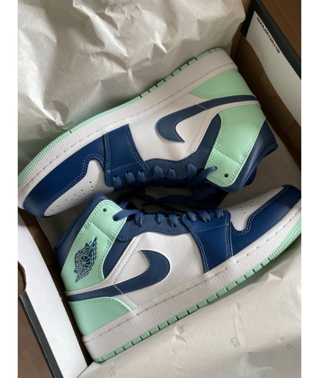 JORDAN Бирюзовые кожаные высокие кроссовки / кеды, фото 5