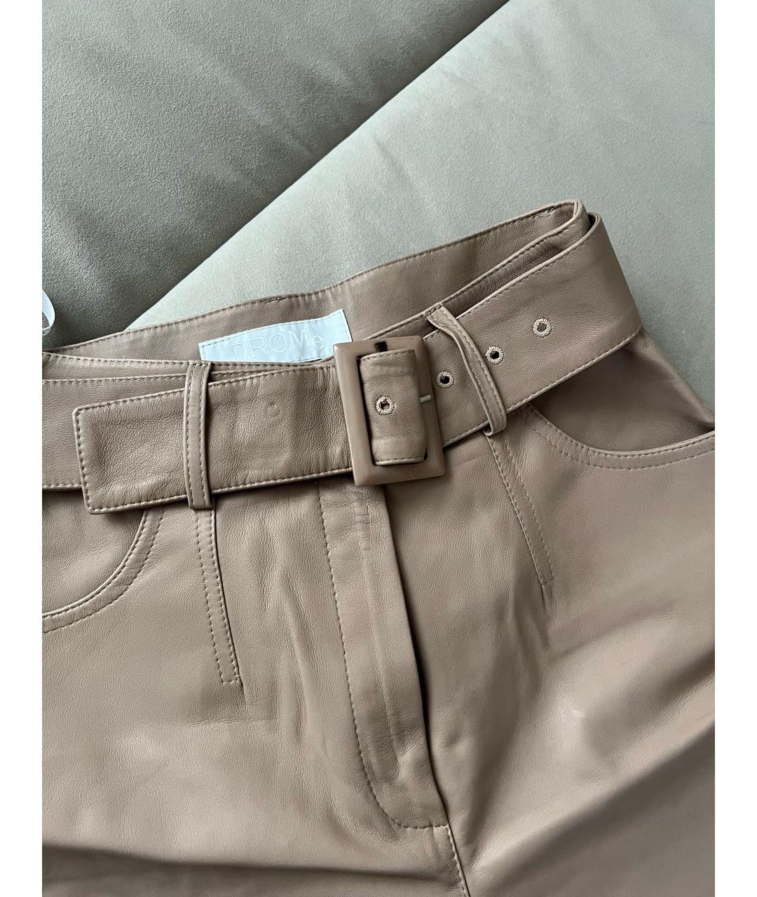 DROME Бежевые кожаные прямые брюки, фото 3