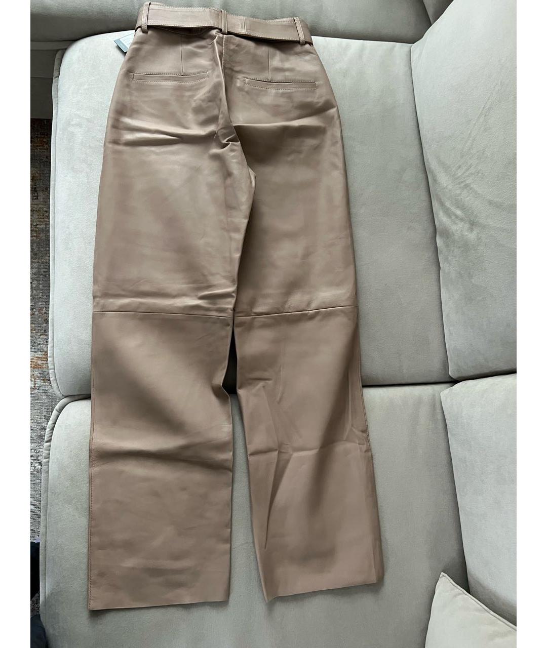 DROME Бежевые кожаные прямые брюки, фото 2