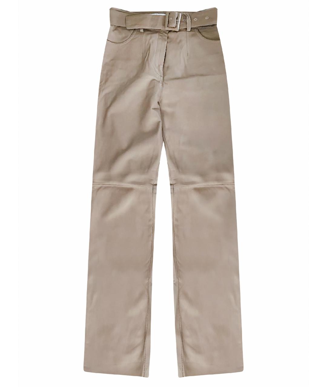 DROME Бежевые кожаные прямые брюки, фото 1