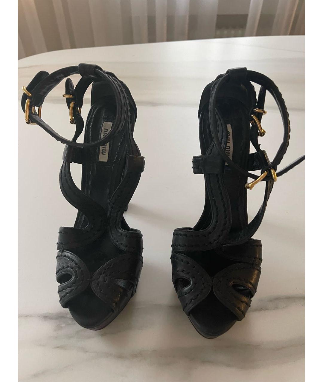 MIU MIU Черные кожаные босоножки, фото 2