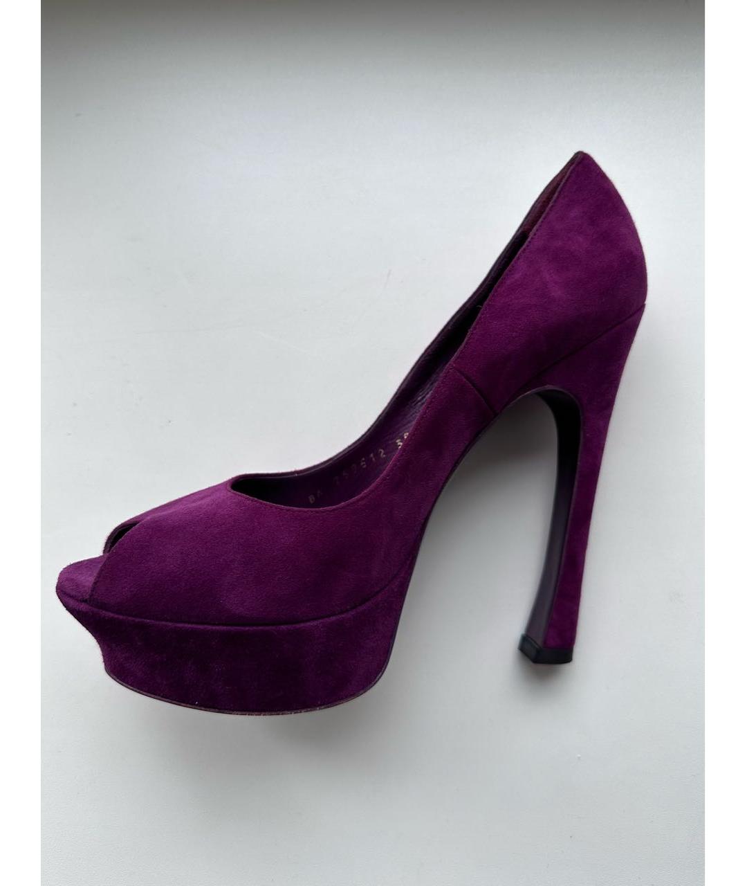 SAINT LAURENT Фиолетовые замшевые туфли, фото 6