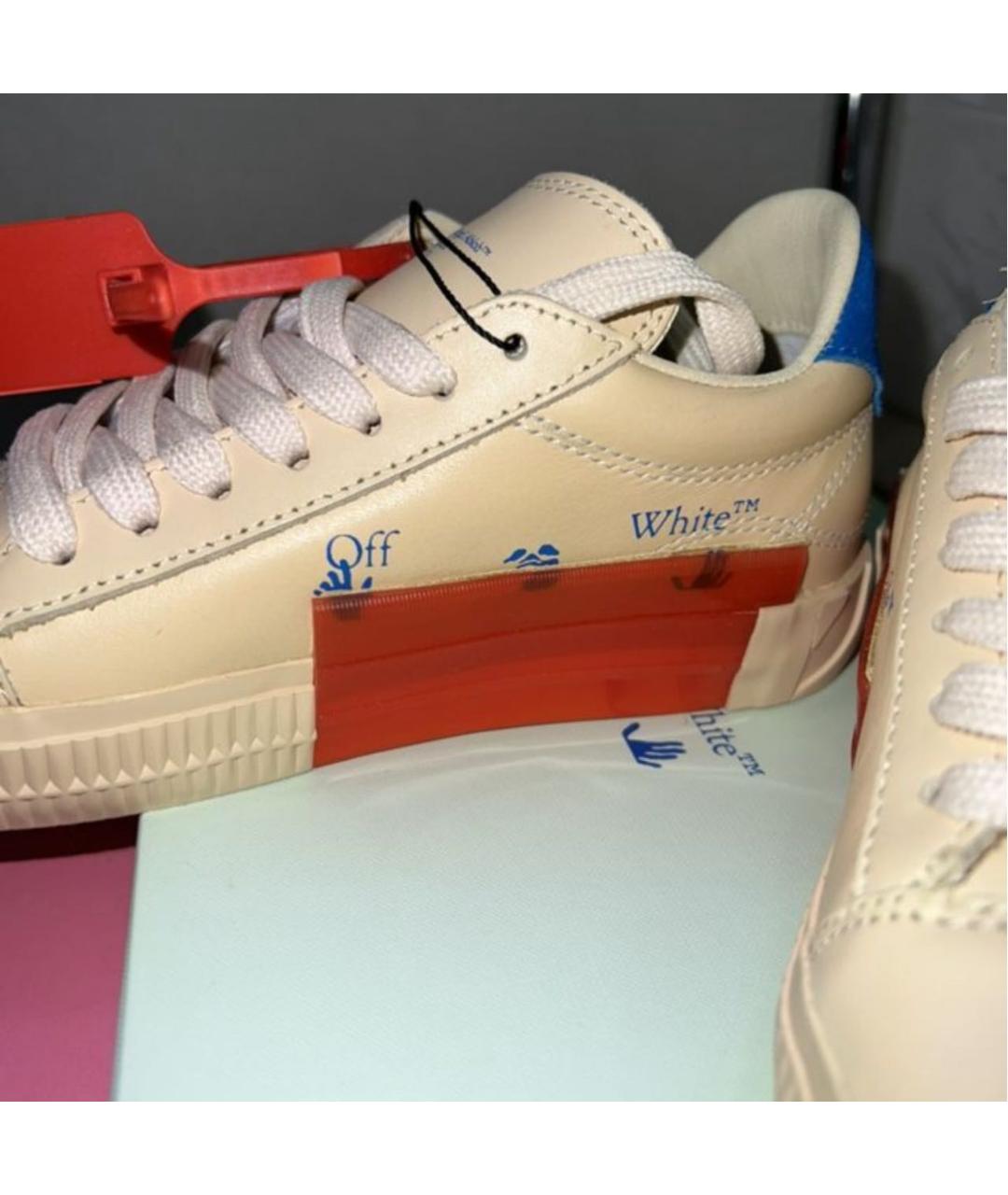 OFF-WHITE Бежевые кожаные кеды, фото 4