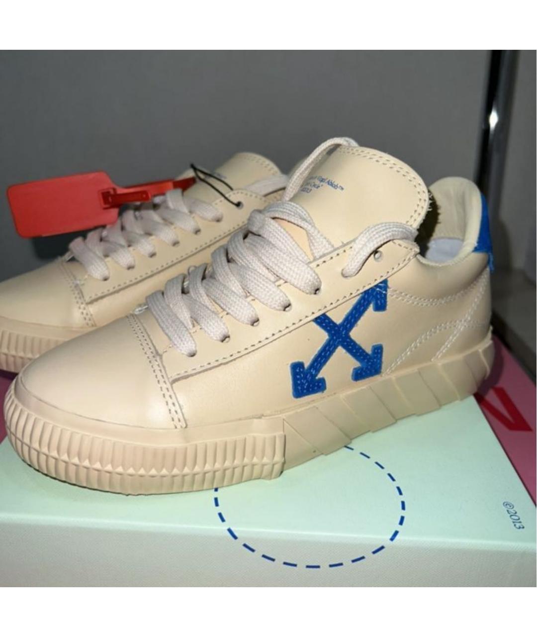 OFF-WHITE Бежевые кожаные кеды, фото 3