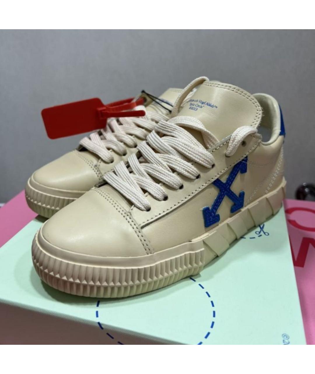 OFF-WHITE Бежевые кожаные кеды, фото 9