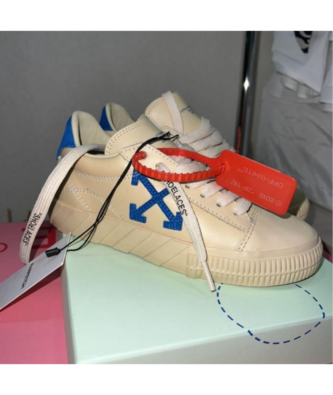 OFF-WHITE Бежевые кожаные кеды, фото 2