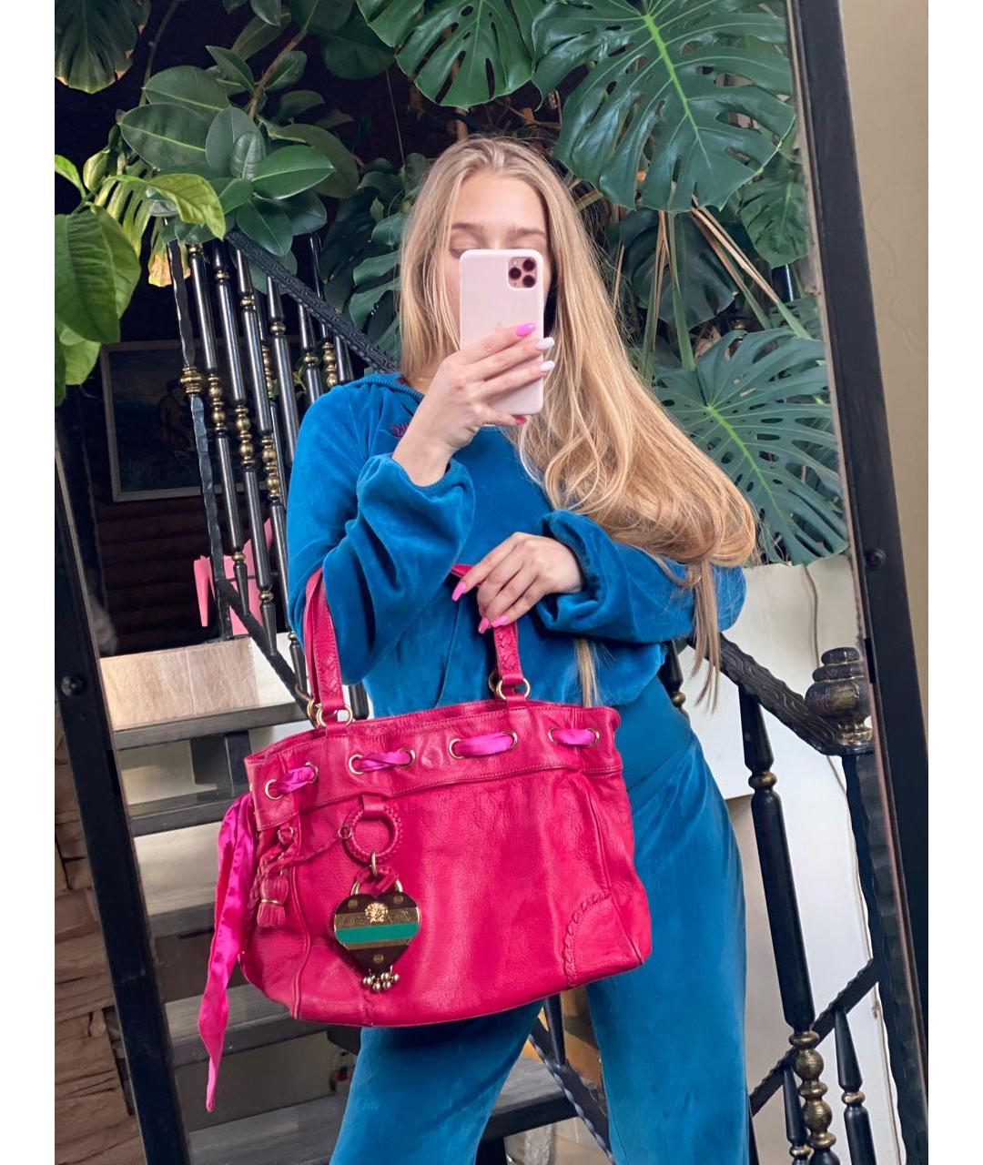 JUICY COUTURE Розовая кожаная сумка тоут, фото 6