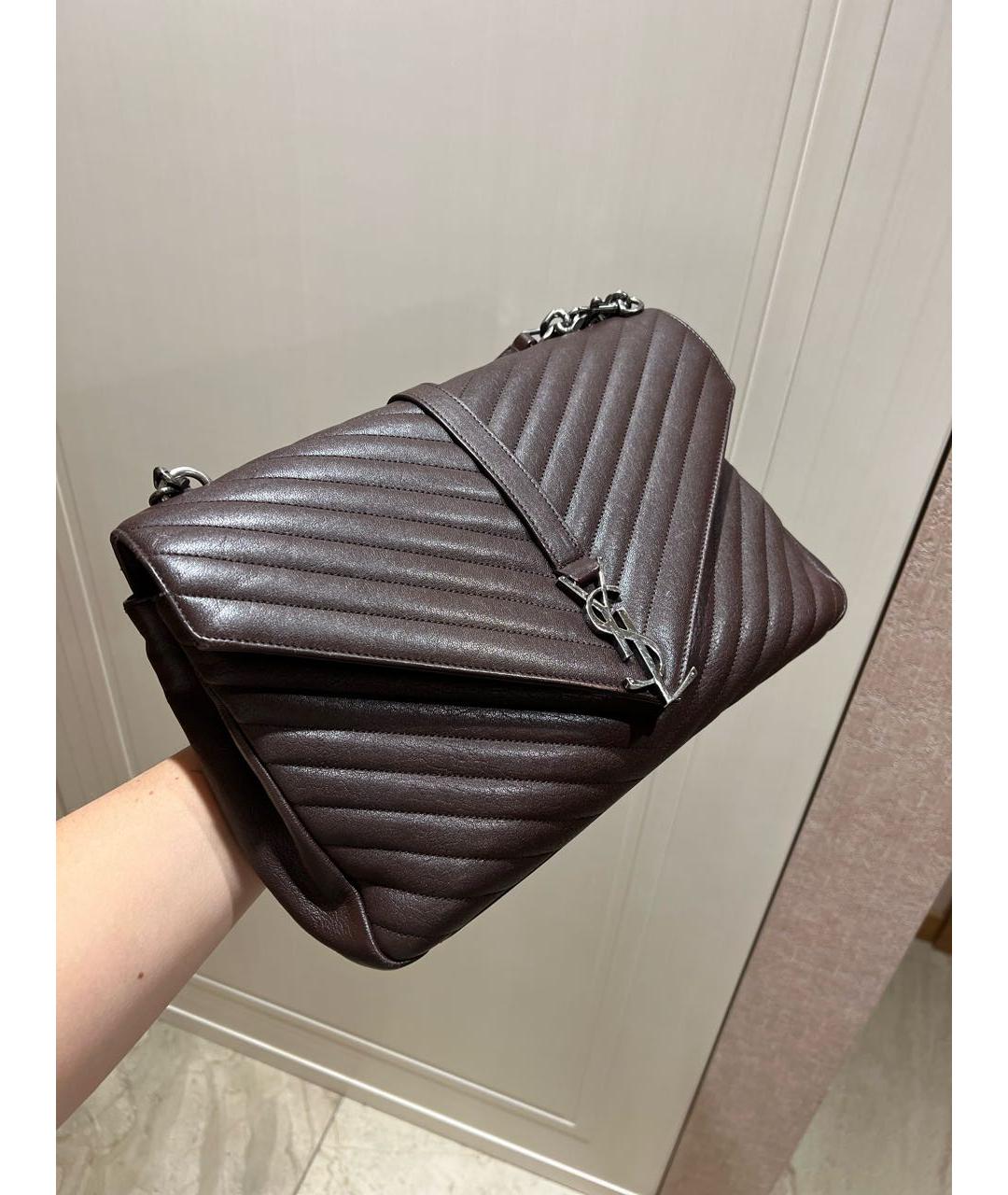 SAINT LAURENT Бордовая кожаная сумка через плечо, фото 2