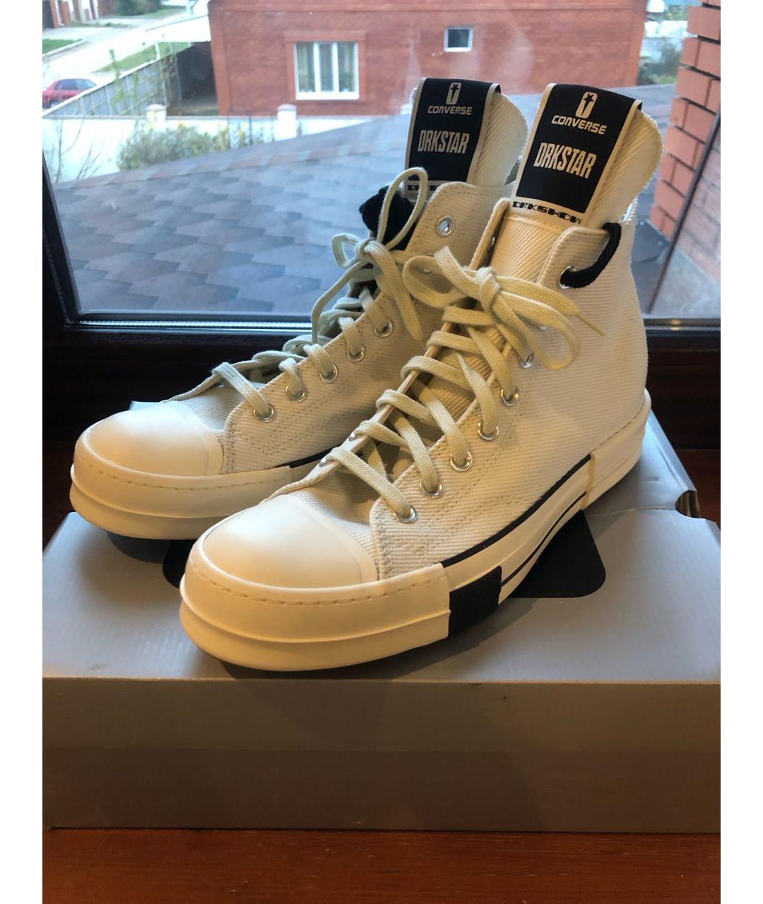 RICK OWENS DRKSHDW Белые текстильные высокие кроссовки / кеды, фото 2