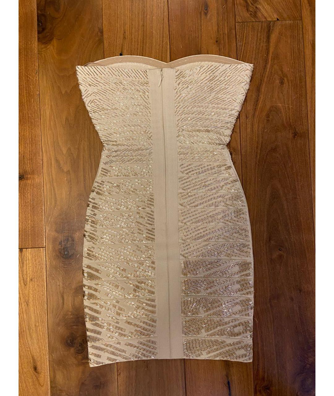 HERVE LEGER Бежевое вискозное коктейльное платье, фото 2