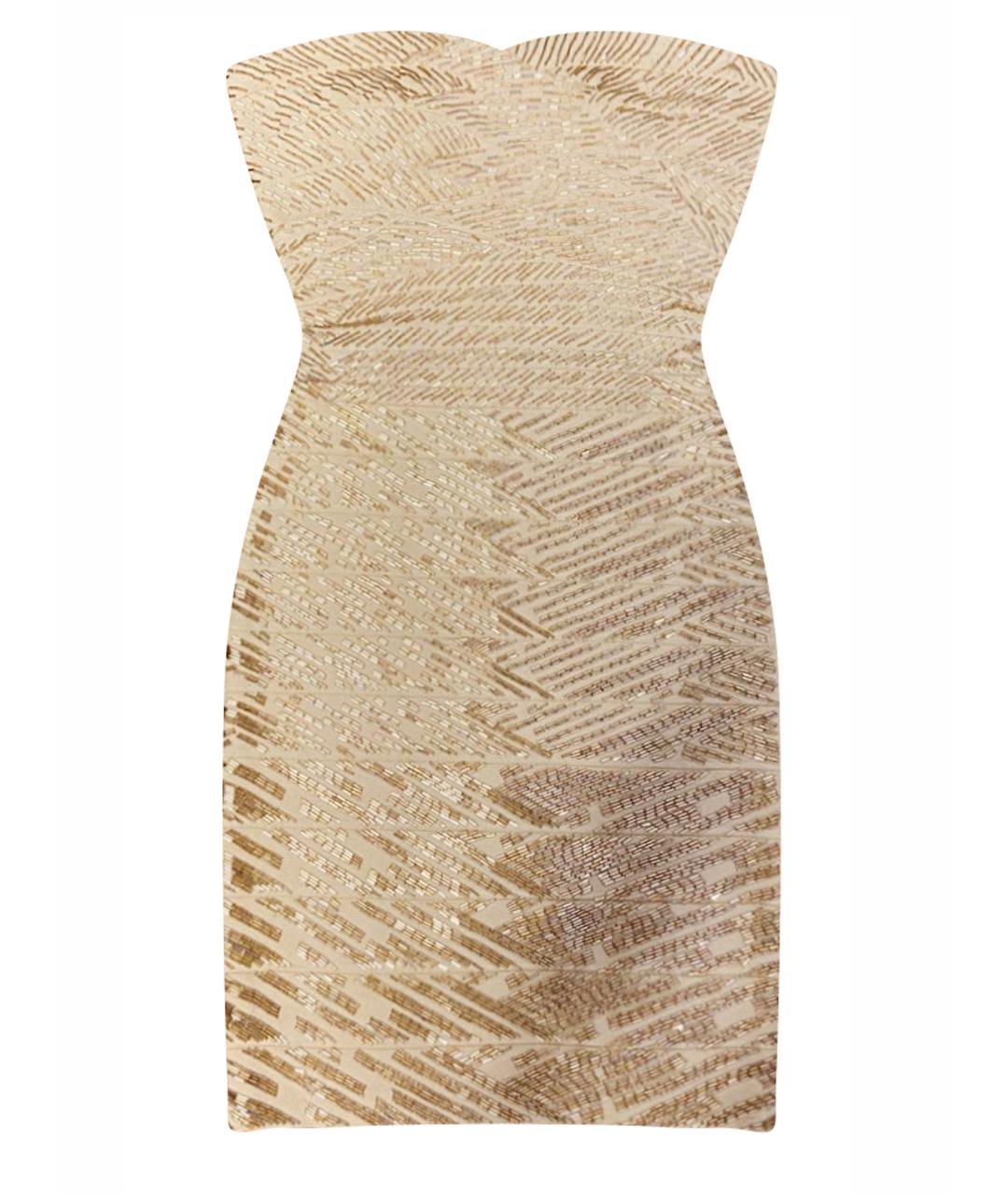 HERVE LEGER Бежевое вискозное коктейльное платье, фото 1