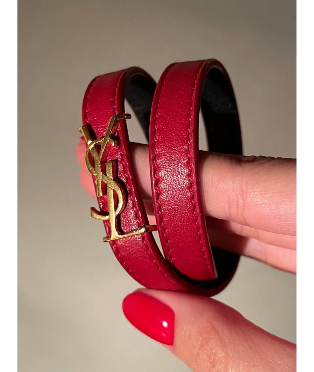 SAINT LAURENT Красный кожаный браслет, фото 4