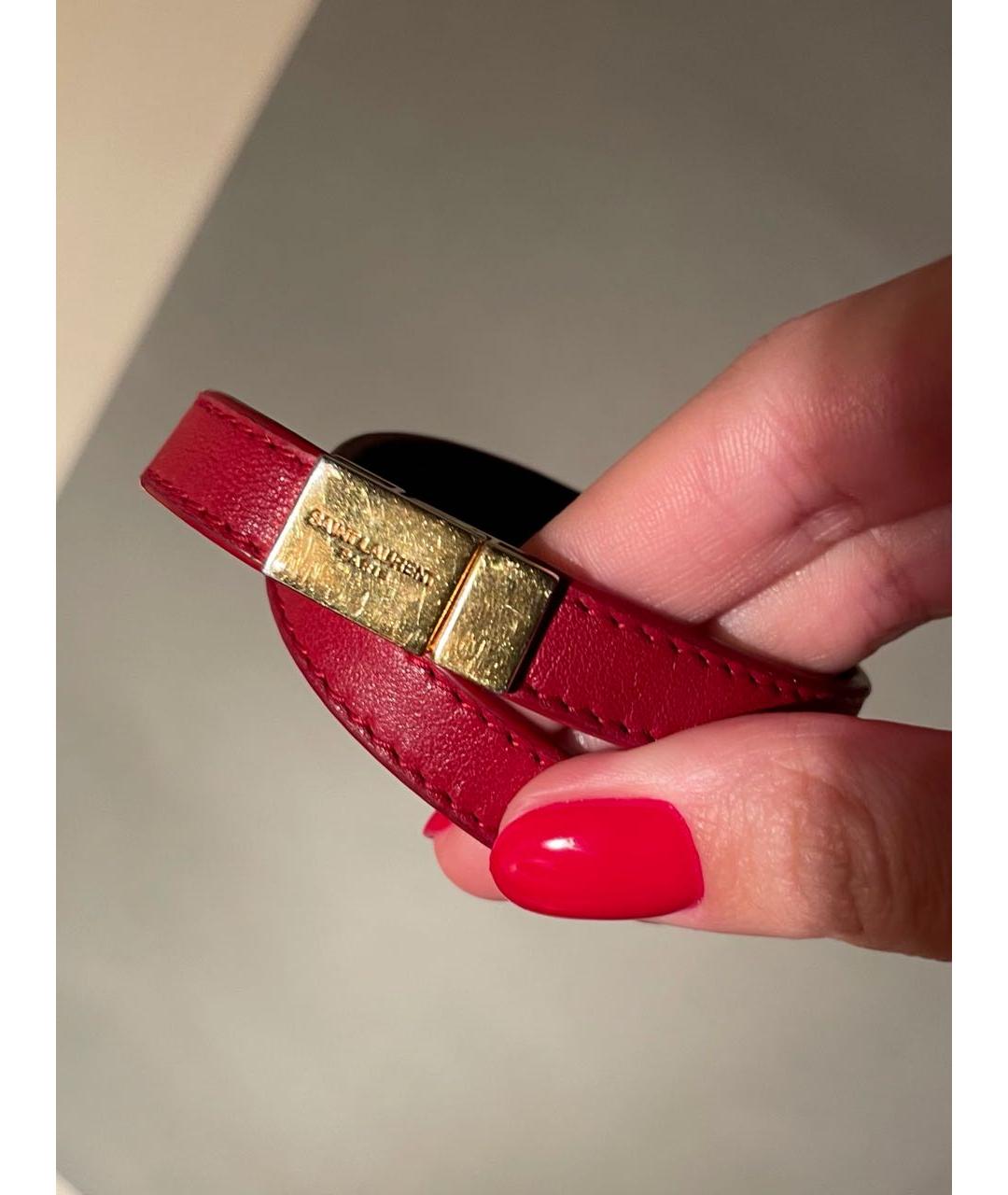 SAINT LAURENT Красный кожаный браслет, фото 6