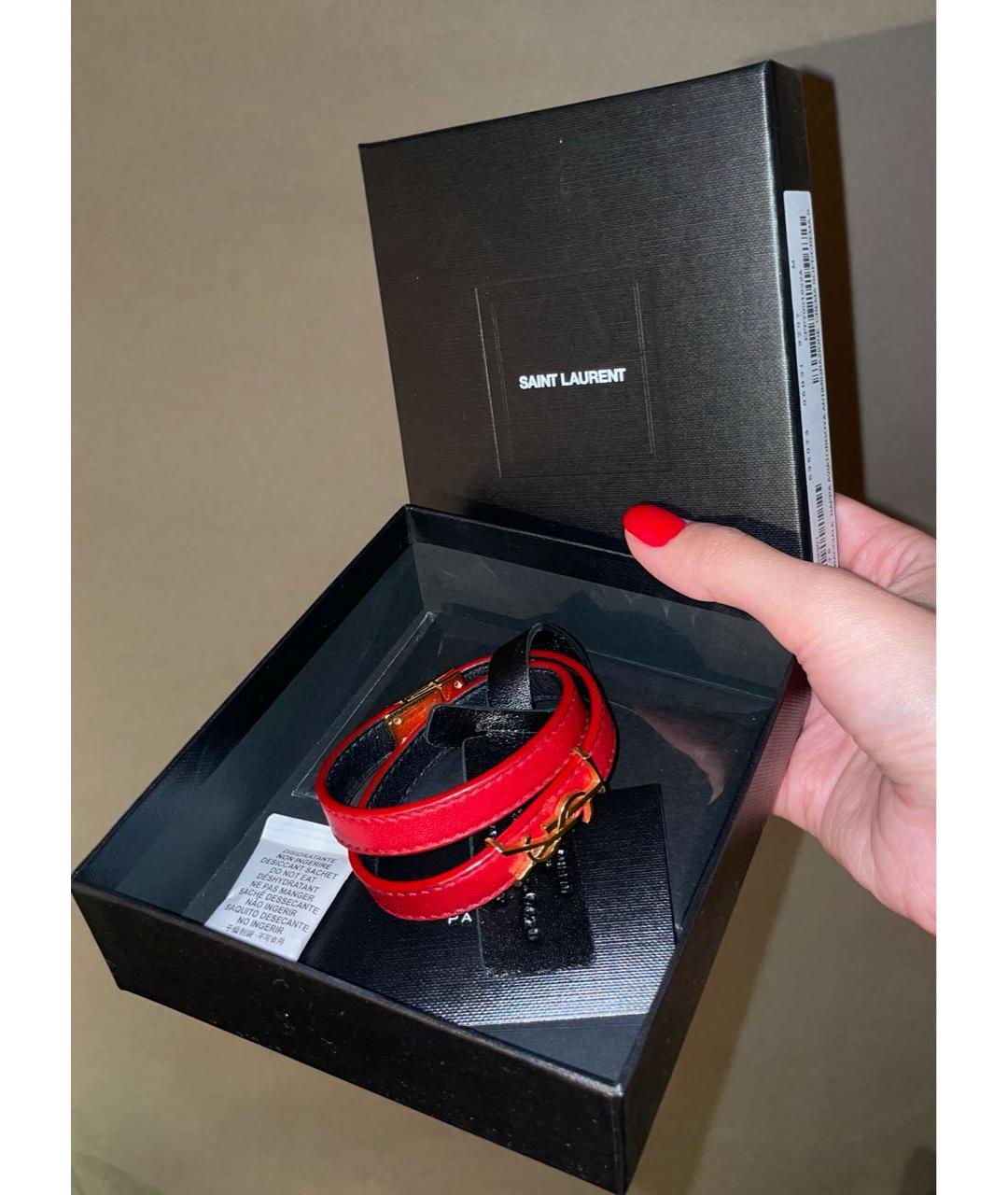 SAINT LAURENT Красный кожаный браслет, фото 2