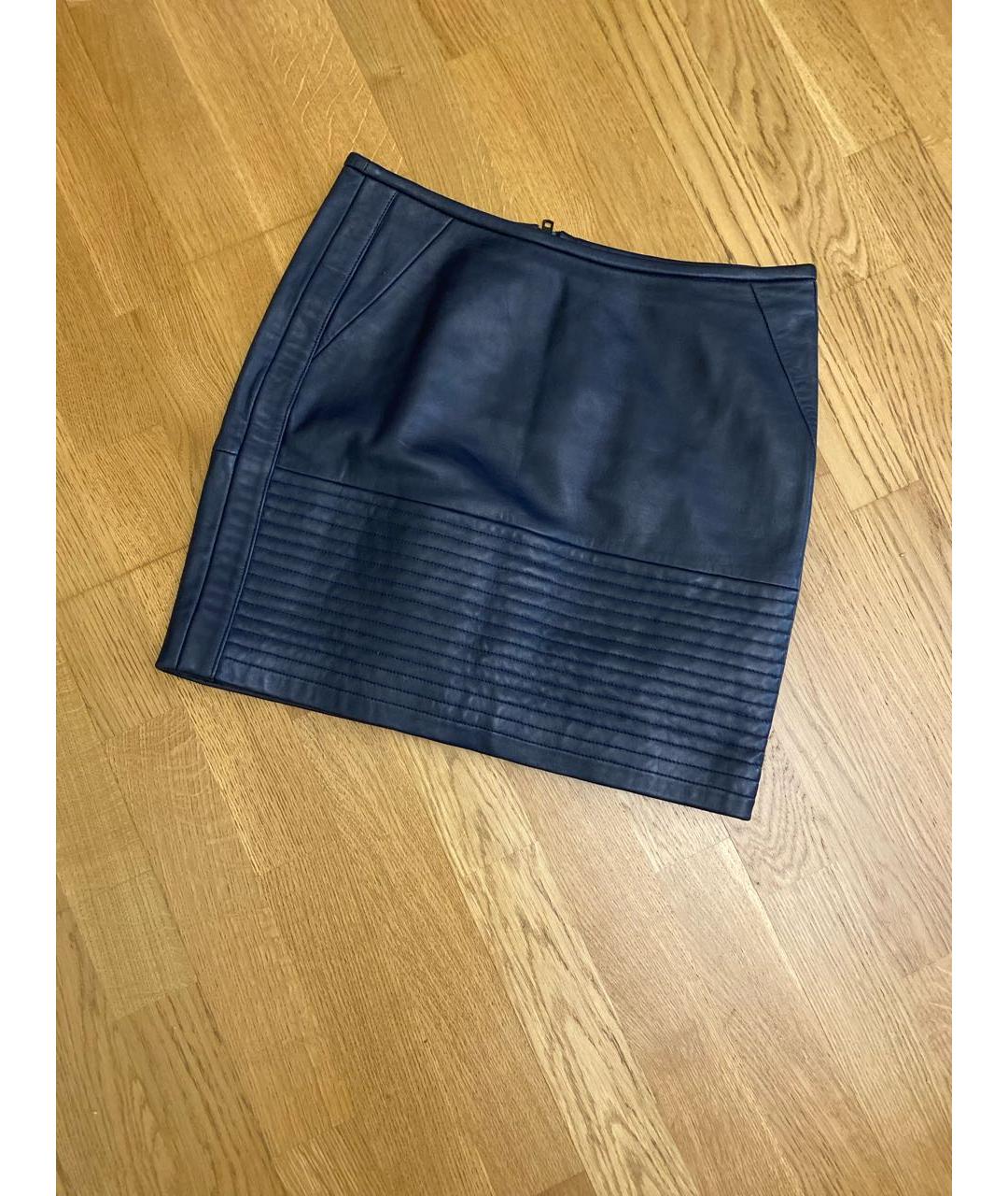SANDRO Темно-синяя кожаная юбка мини, фото 5