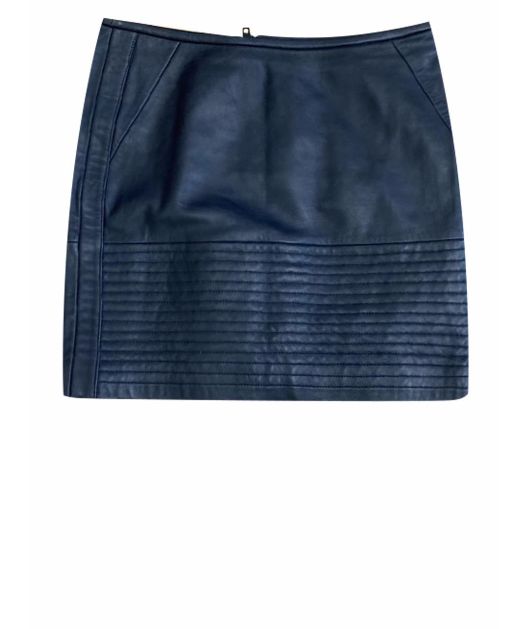 SANDRO Темно-синяя кожаная юбка мини, фото 1