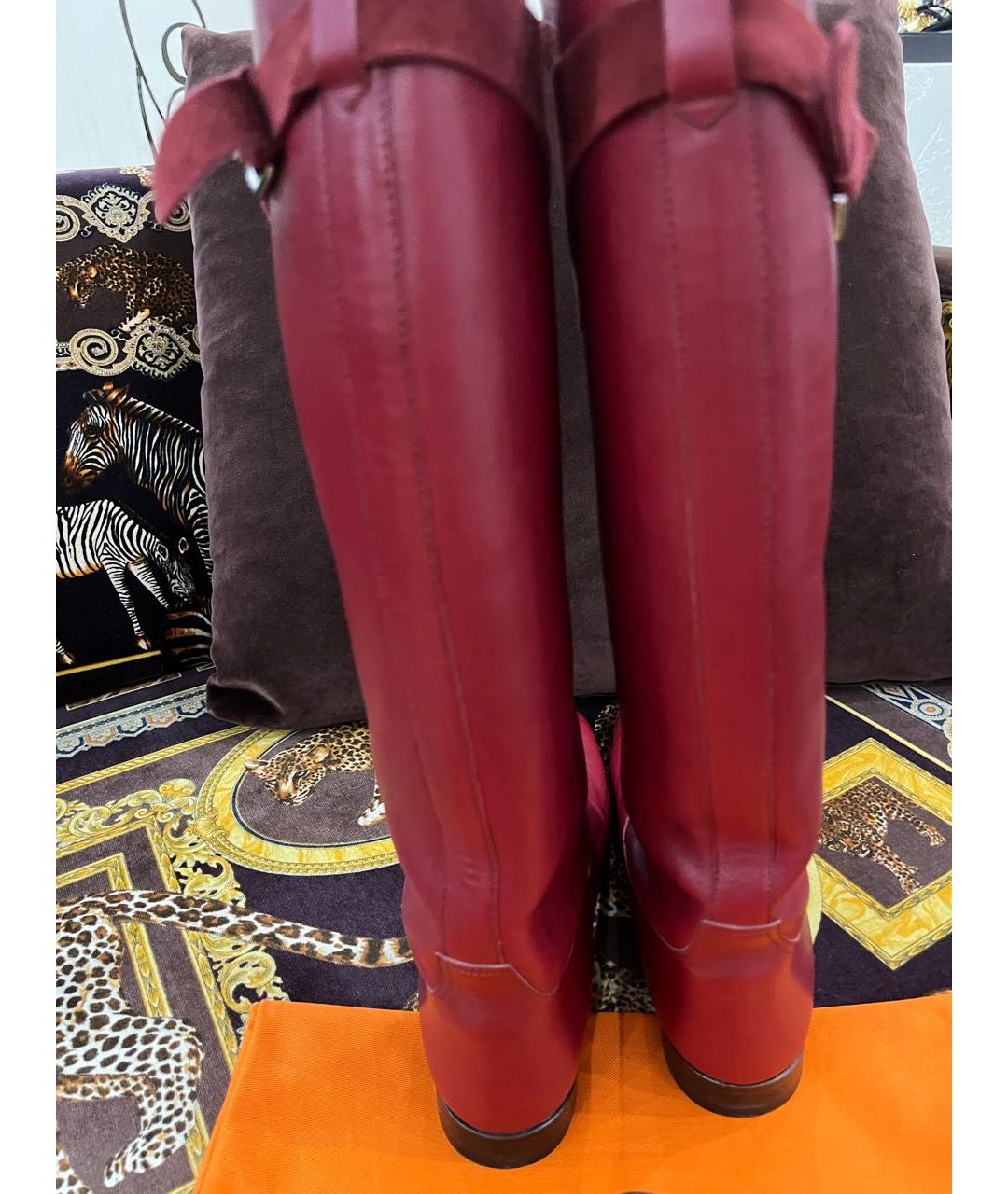 HERMES Бордовые кожаные сапоги, фото 2