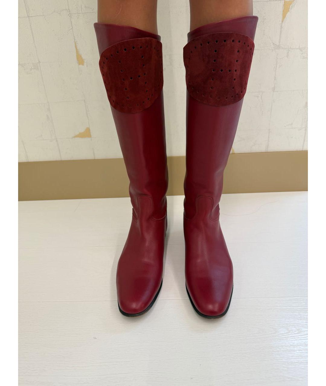 HERMES Бордовые кожаные сапоги, фото 3
