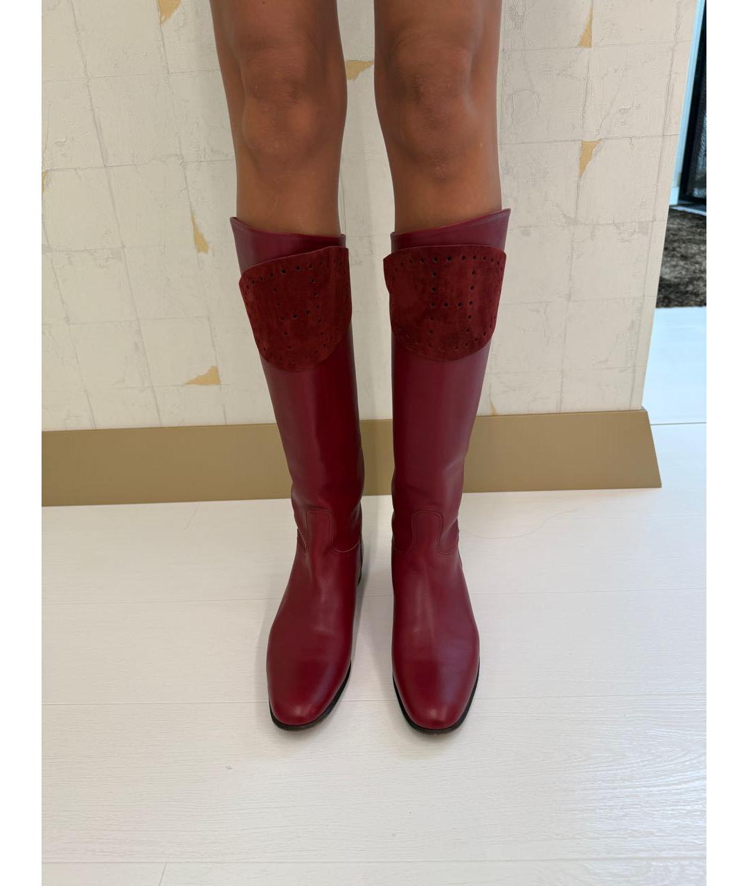 HERMES Бордовые кожаные сапоги, фото 5