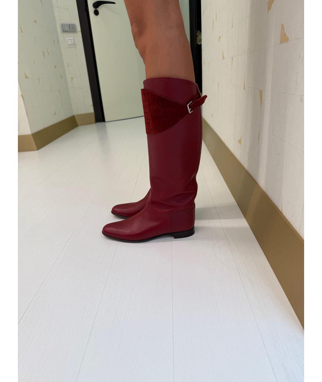 HERMES Бордовые кожаные сапоги, фото 6