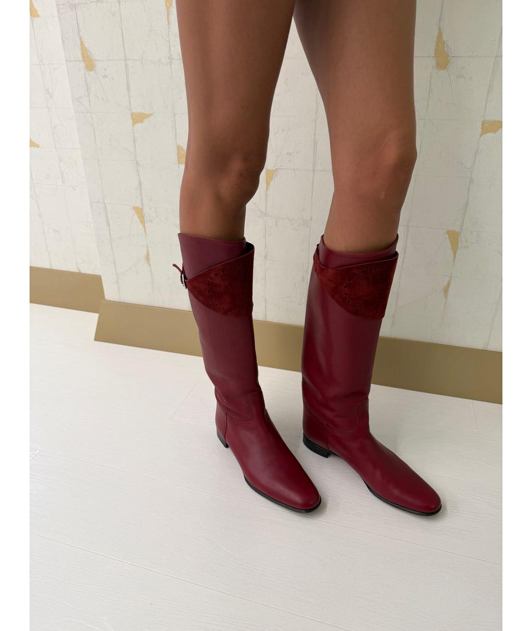 HERMES Бордовые кожаные сапоги, фото 4