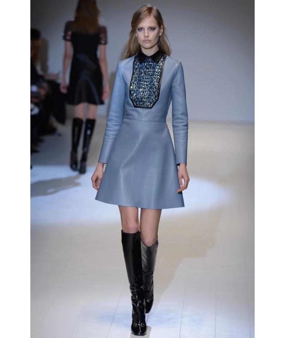 GUCCI Голубое кожаное вечернее платье, фото 5