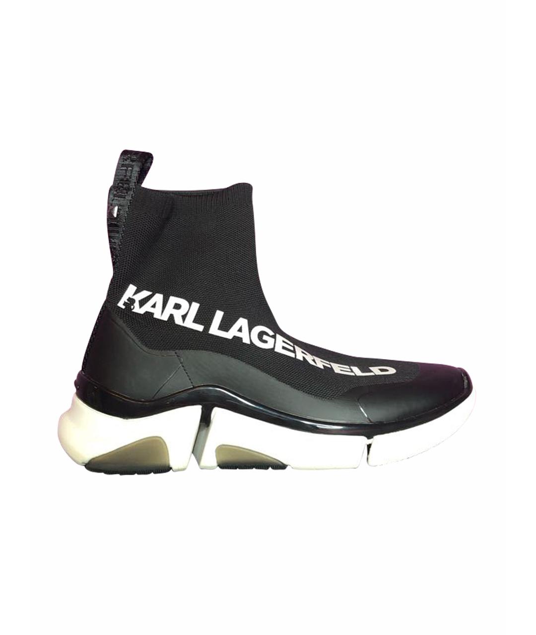 KARL LAGERFELD Черные текстильные высокие кроссовки / кеды, фото 1