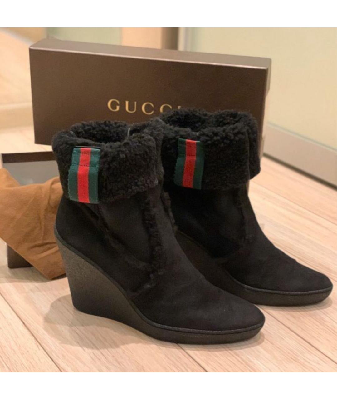 GUCCI Черные замшевые полусапоги, фото 3