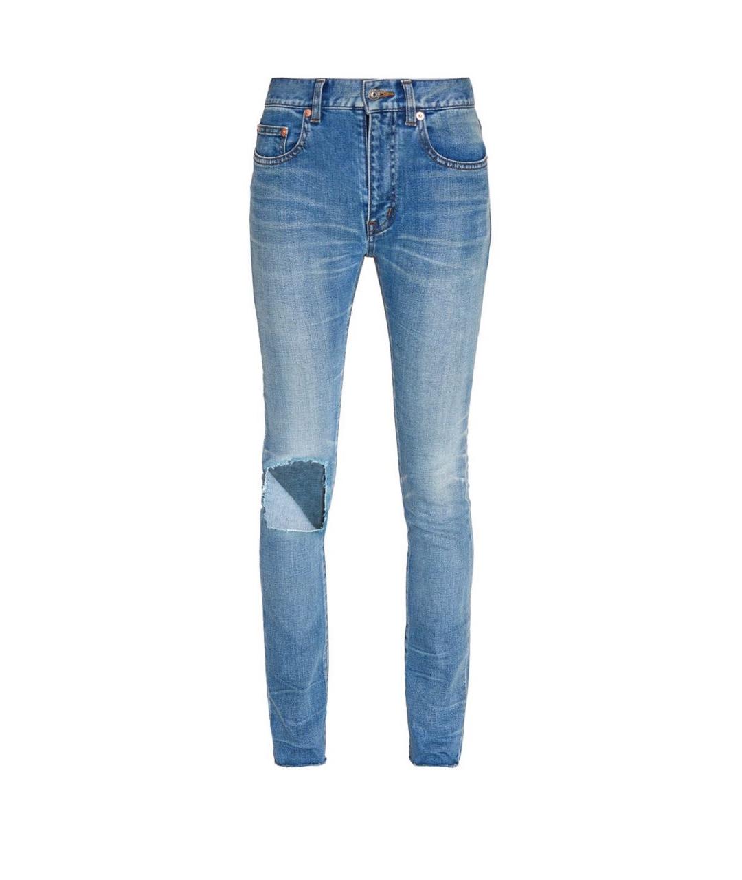 BALENCIAGA Голубые хлопко-эластановые джинсы слим, фото 1