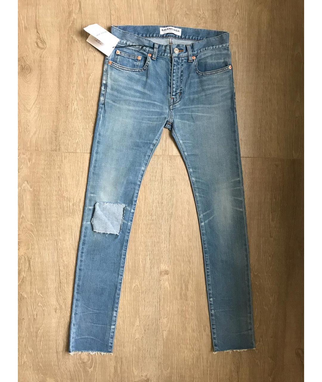 BALENCIAGA Голубые хлопко-эластановые джинсы слим, фото 2