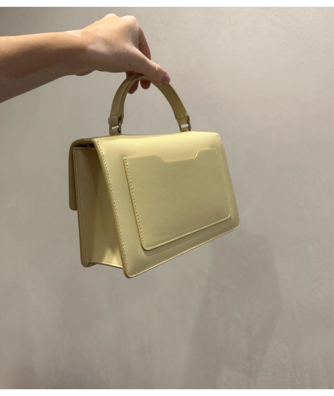 OFF-WHITE Желтая кожаная сумка с короткими ручками, фото 3