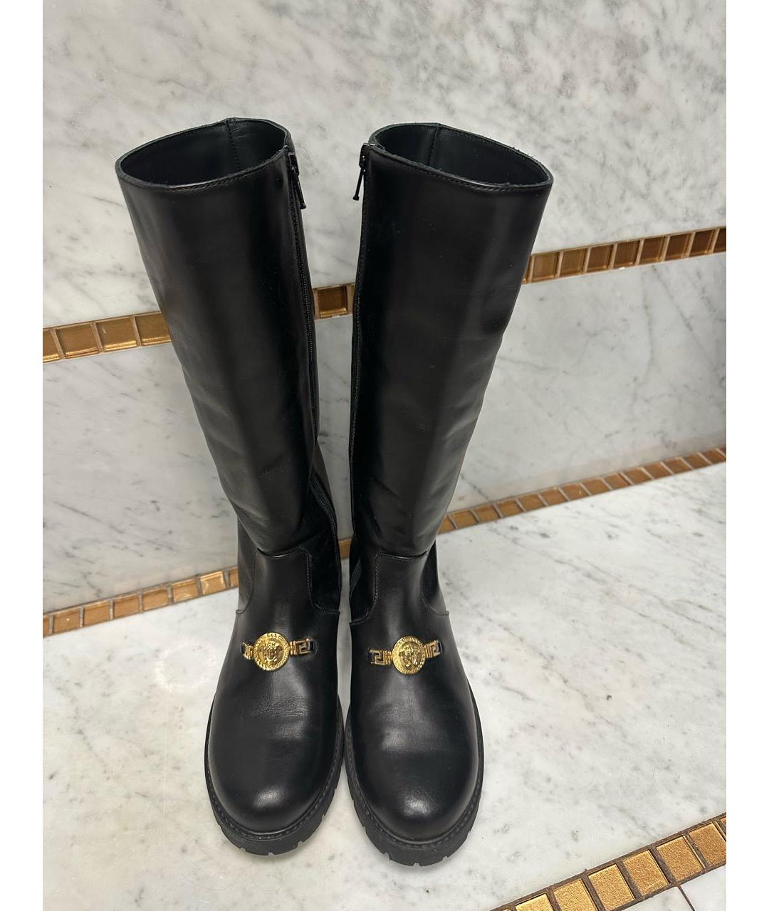 VERSACE Черные кожаные сапоги, фото 3
