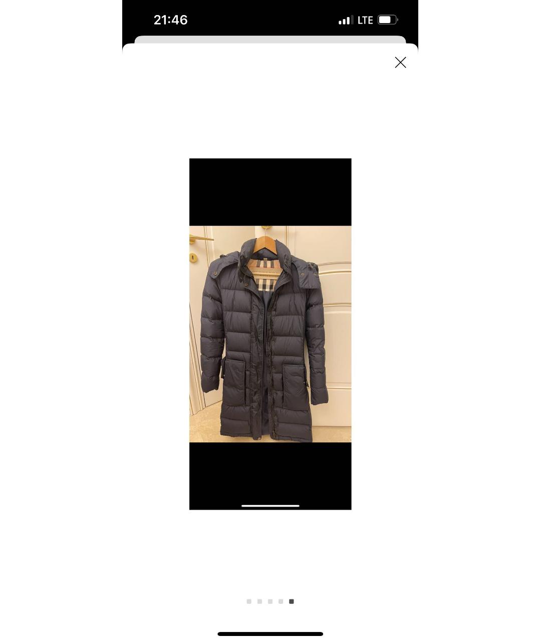 BURBERRY Темно-синий хлопковый пуховик, фото 5