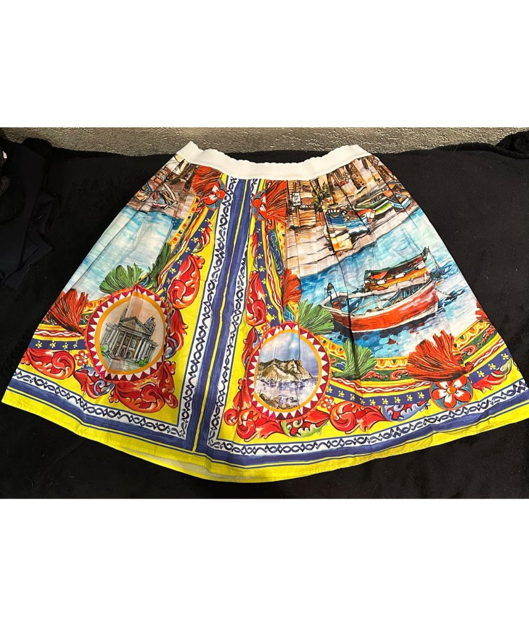 DOLCE&GABBANA Желтая хлопковая юбка, фото 5