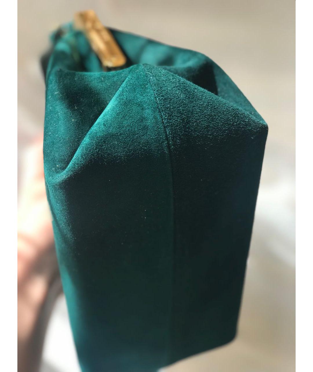 KHAITE Зеленая замшевая сумка с короткими ручками, фото 4