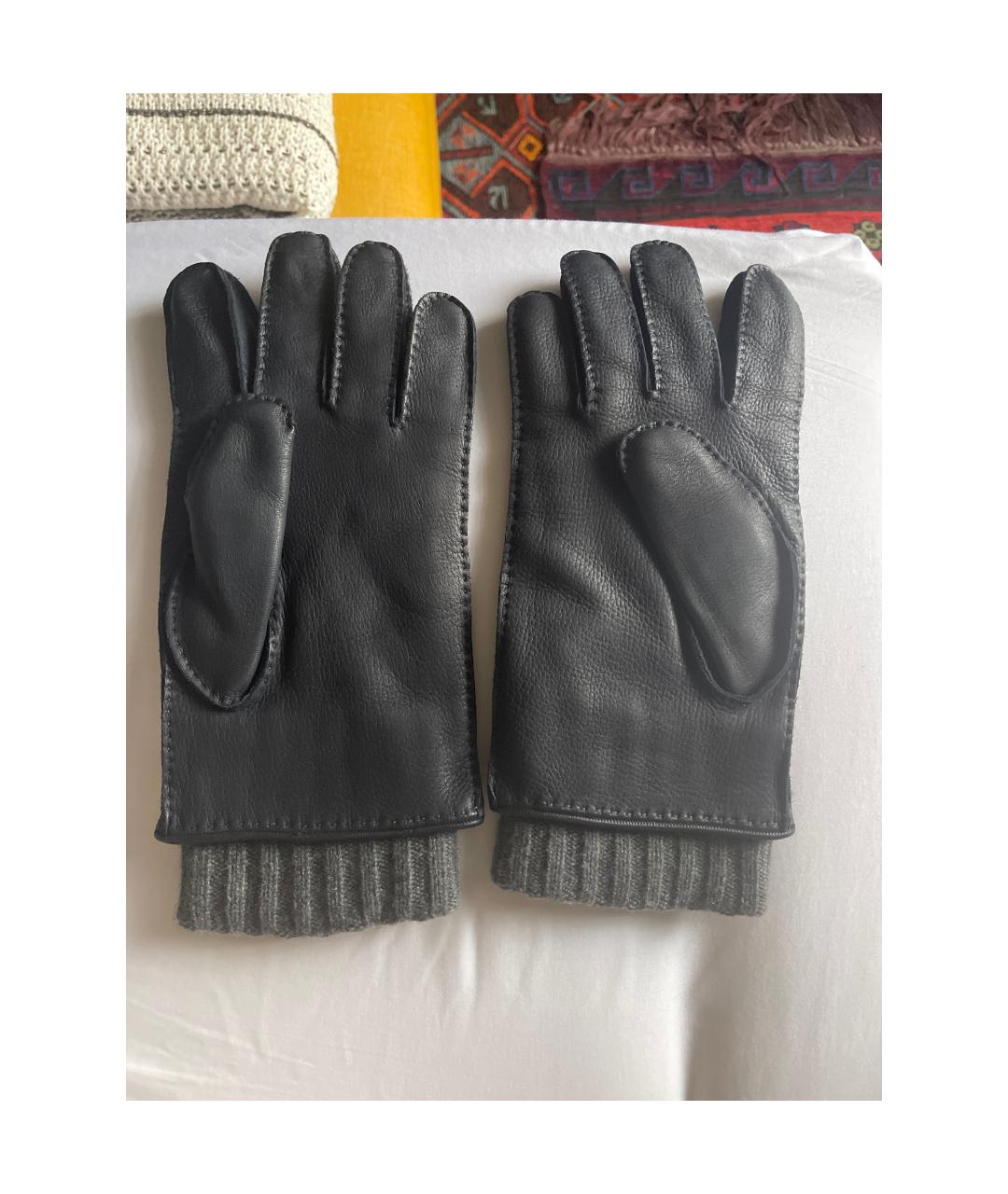 LORO PIANA Темно-синие кожаные перчатки, фото 2