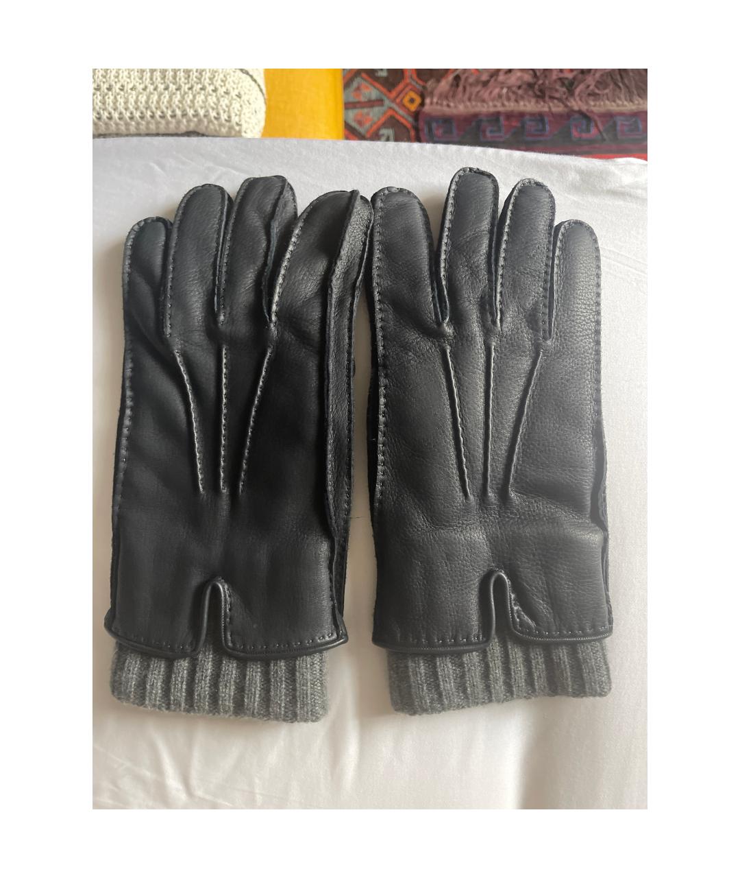 LORO PIANA Темно-синие кожаные перчатки, фото 4