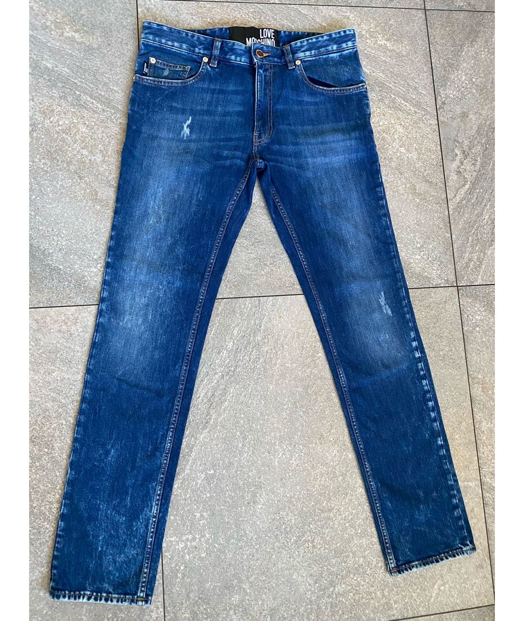 LOVE MOSCHINO Синие хлопко-эластановые прямые джинсы, фото 6