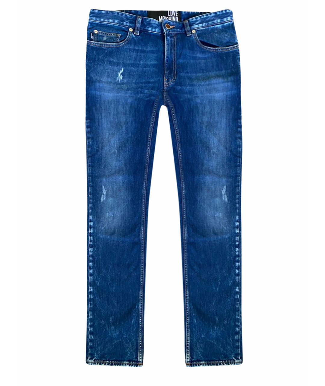 LOVE MOSCHINO Синие хлопко-эластановые прямые джинсы, фото 1