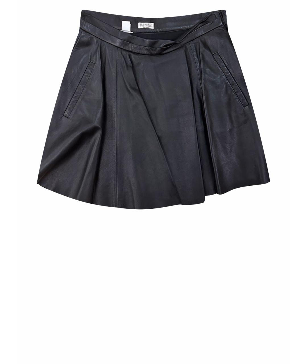 BRUNELLO CUCINELLI Черная кожаная юбка мини, фото 1